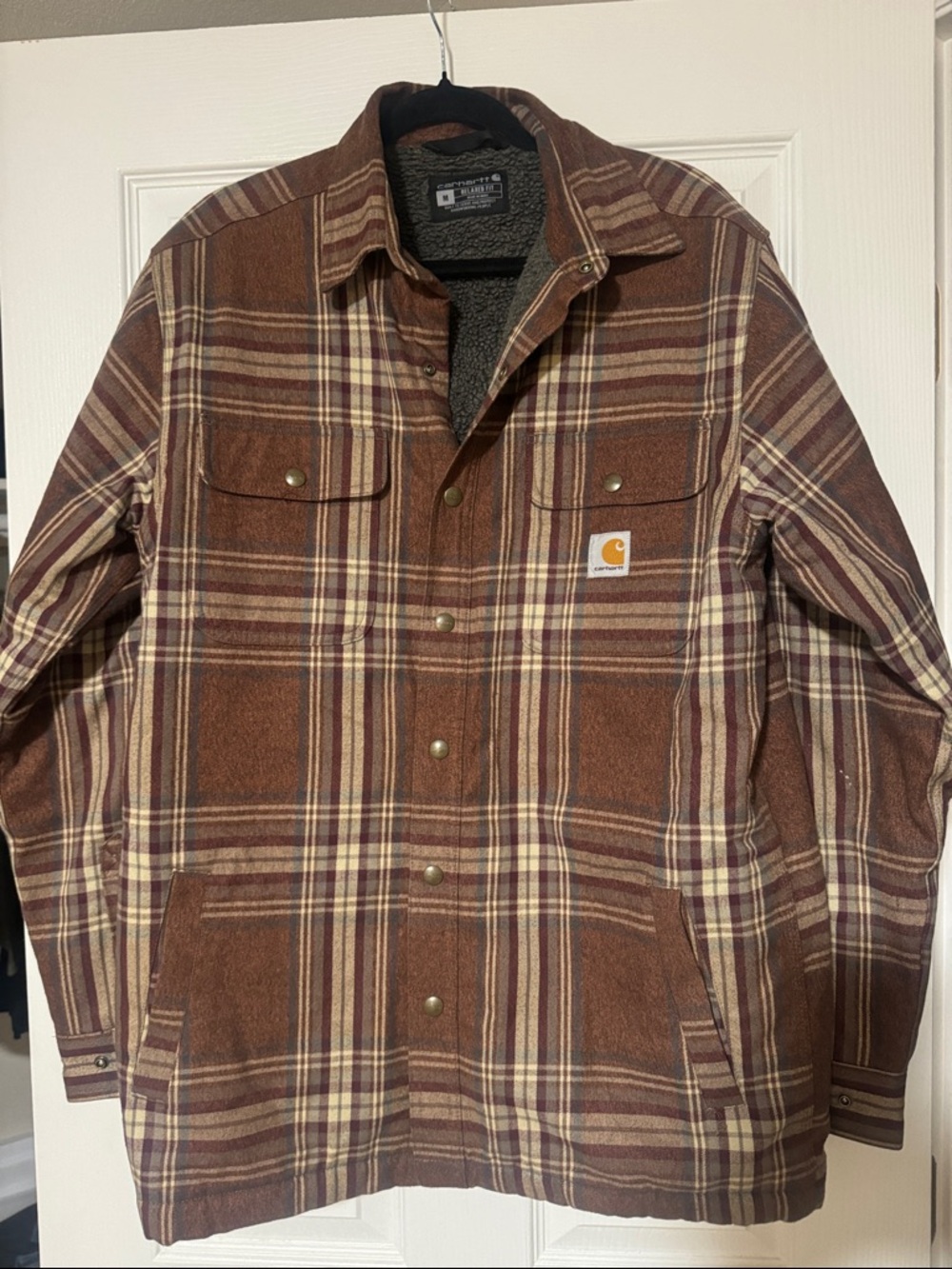 Carhartt Brown Plaid Sherpa-Lined Field Jacket